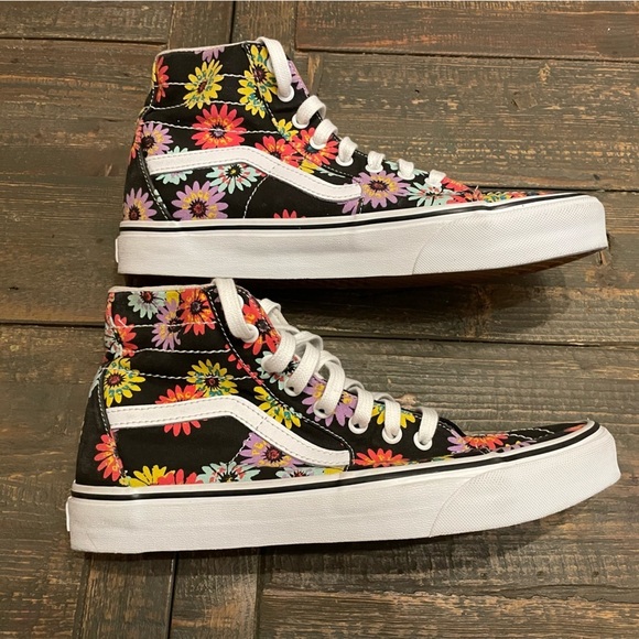 EUC VANS SK-8 hi peace floral men’s 10 black colorful like new condition - Picture 4 of 7